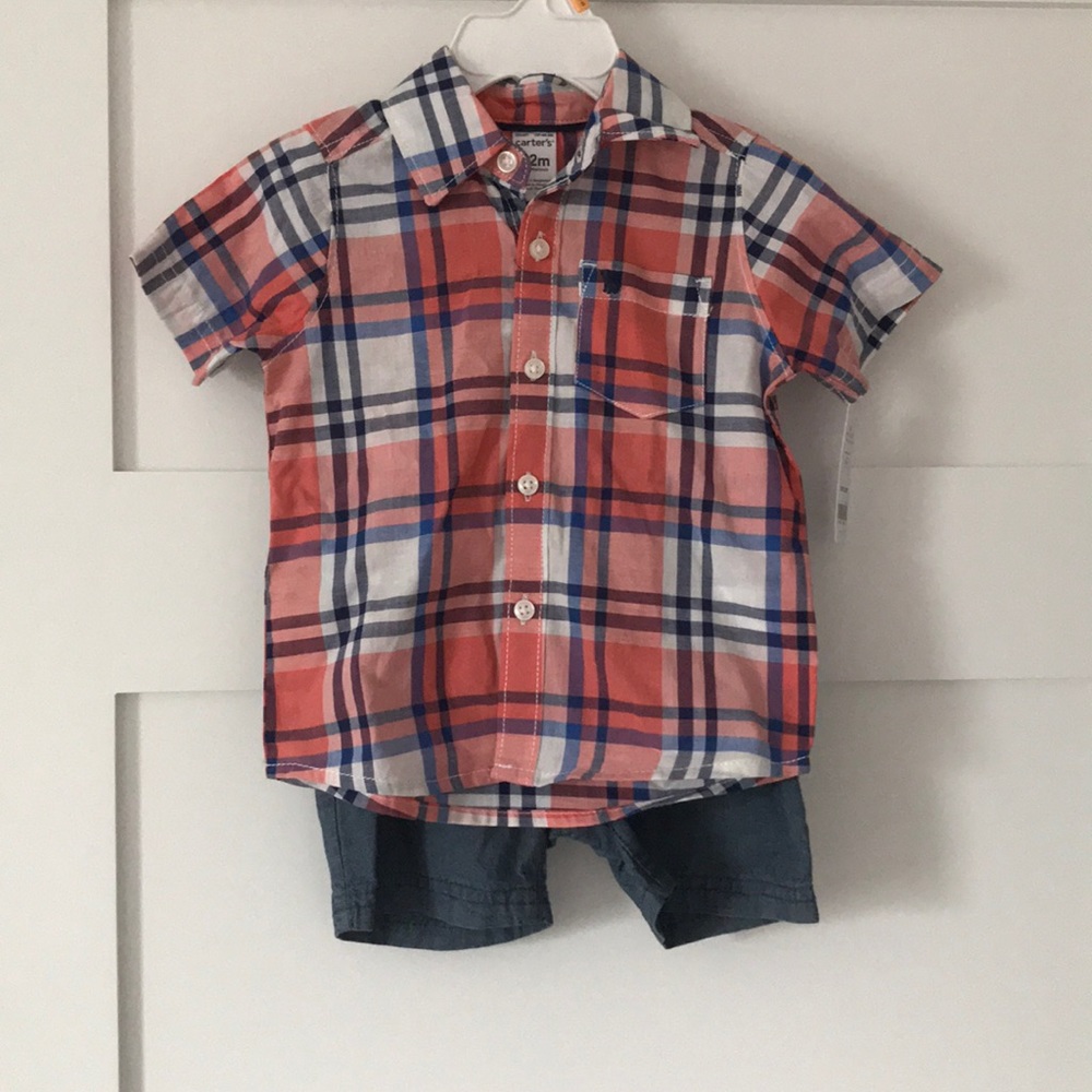 Carter’s new baby boy plaid shirt and shorts set